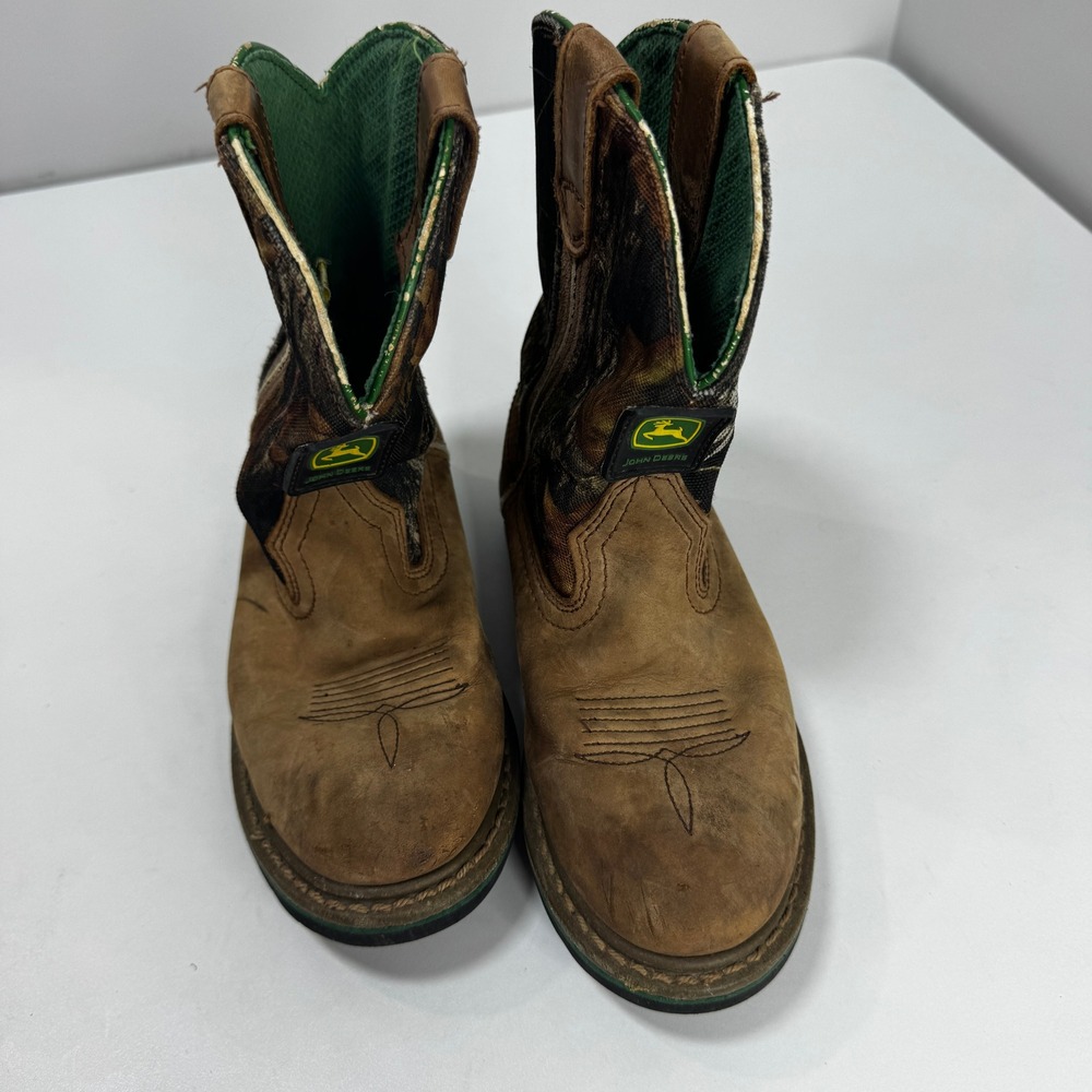John Deere Camo Western Boots Leather Mossy Oak Brown Johnny Popper 1.5 JD2188